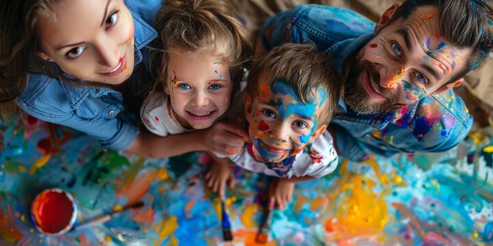 Family Portrait in a Whirl of Colors, Artistic Chaos A Family's Creative Journey, The Beautiful Mess of Family Art Day