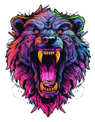 Obraz premium Angry grizzly bear mascot character illustration with vector style for t-shirt and sticker print, isolated background