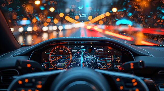 Modern Electric Car Speedometer with a Holographic Wireframe Digital Technology Background