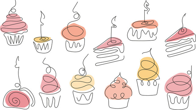 Cackes, backery, Happy Birthday.
Cackes drawn in one line