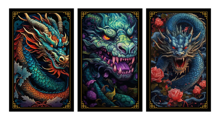 Fototapeta premium The dragon, as a guardian of hidden treasures and secrets, comes to life in intricate detail, with its fearsome claws and fiery heart on full display, reminding us of the fantastical stories and legen