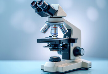 Fototapeta premium Close-up shot of microscopes on the clean background. Generative AI.