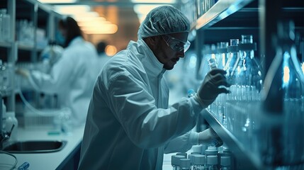 Doctors developing drugs in a research lab, researching viral components, biological research. Generative AI.