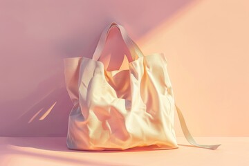 canvas tote bag in white is placed on a pink backdrop