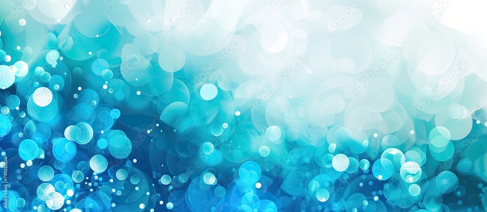 Poster an abstract background featuring blue and white bubbles creating a mesmerizing bokeh effect. the bub