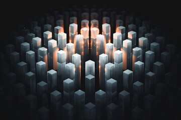 Obraz premium Radiant Structural Complexity: Elongated Hexagonal Columns Arranged in Abstract Circular Pattern for 3D Data Visualization