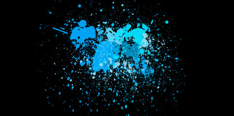 Launched colorful powder on black background. blue Colored powder splash cloud isolated. Abstract dust design for use as background. abstract powder slatted background. Paint Holi. top view. - obrazy, fototapety, plakaty