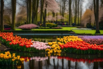tulips in the park - obrazy, fototapety, plakaty