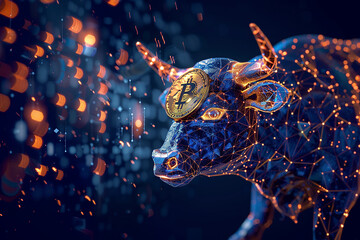 Digital Bull market of Bitcoin Concept.