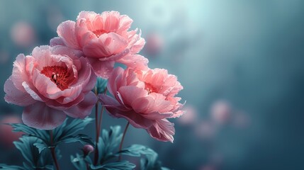 Beautiful peonies with a gray background.watercolor paint is hyper-detailed with a floral background