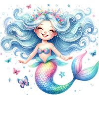 Obraz na płótnie Canvas Watercolor Colorful Mermaid Clipart PNG ai generated