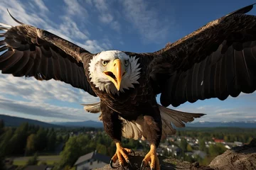 Foto op Aluminium Wide angle shot of A magnificent bald eagle in sky Generative AI © Saim Art