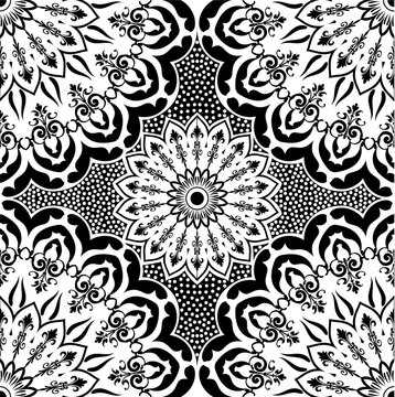 geometric flower seamless pattern on Colors black and white background