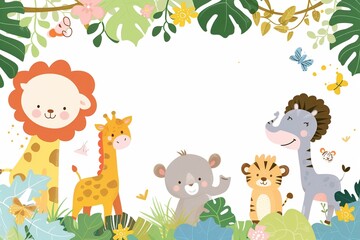 Enchanting Menagerie: Colorful Illustrations of Zoo Animals with Expansive White Space for Textual Integration and Customization