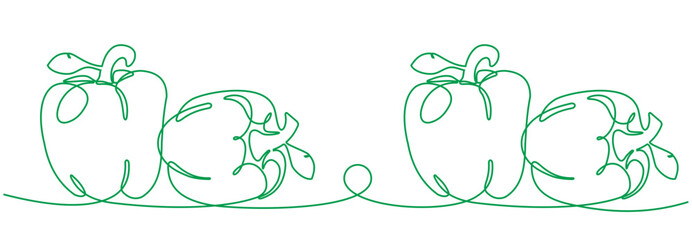 Bell peppers in continuous line art drawing style. Black linear sketch isolated on white background. Vector illustration