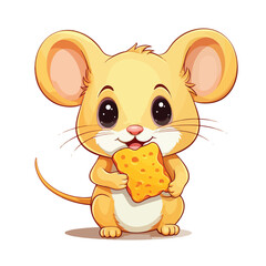 Cute mouse hold cheese isolated on white background