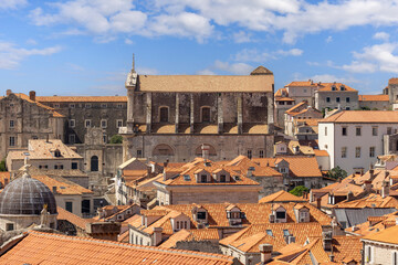Aerial view of Old Town from medieval City Walls by Adriatic Sea. Church of St. Ignatius in a...