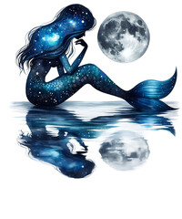 Lunar Mermaid Dream Watercolor Colorful Mermaid Clipart PNG ai generated