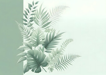 Fototapeta na wymiar Composition monochrome de feuilles tropicales idéal pour arrière-plan ou bannière