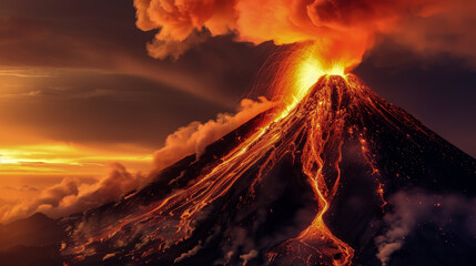 A volcano with a large fire spewing out of it
