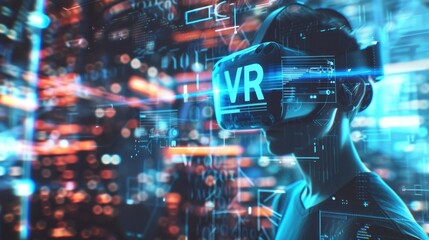 Virtual Reality technology with text VR
