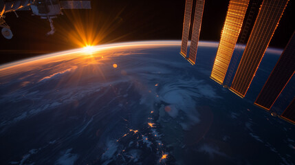 Sunrise on earth seen from the space