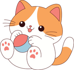 Illustration of cute cats is playing with ball . Graphic elements for kids. Cartoon hand drawn style.