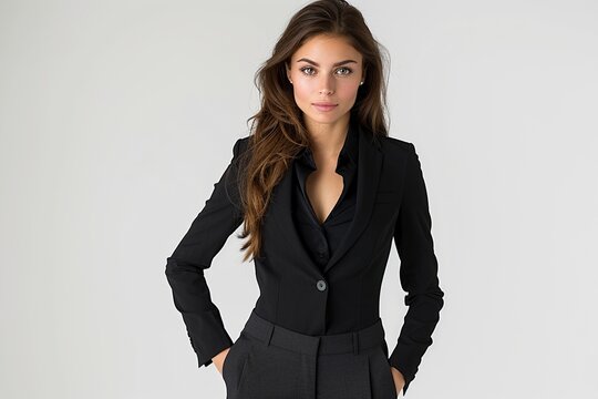Graceful Corporate Presence: Stunning Photorealistic Image of an American Businesswoman, Clear and Sharp Against a White Background