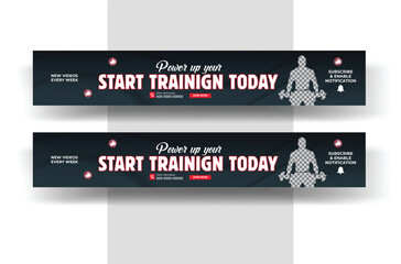 Gym youtube cover banner and fitness youtube thumbnail design template for social media.
