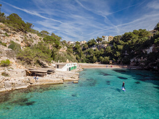 paddle surf in Cala pi, Llucmajor, Mallorca, Balearic Islands, Spain