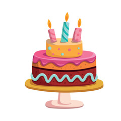 Two-tier cake with candles on a white background. Happy birthday illustration in cartoon style