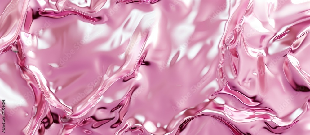 Poster a detailed close up view of a shiny pink surface with a metallic foil appearance, perfect for design
