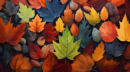 A collection of vibrant autumn leaves forming a natural pattern, suitable for seasonal themes.