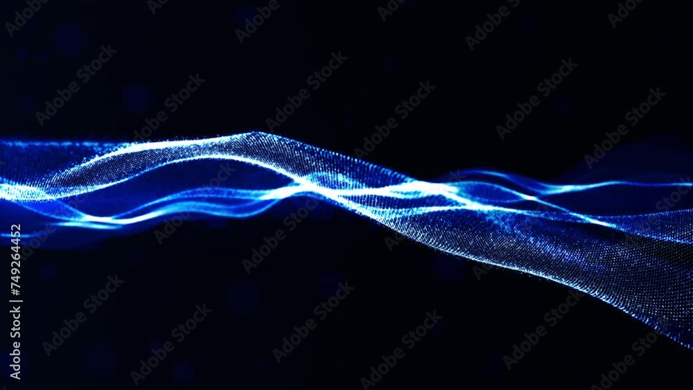 Poster abstract representation of blue light waves on dark background. light dynamics in a digital art form