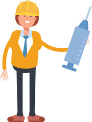 Woman Engineer Character Holding Medical Syringe Illustration
