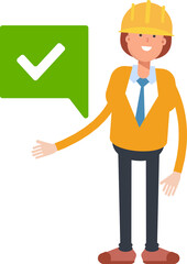 Woman Engineer Character and Check Mark
