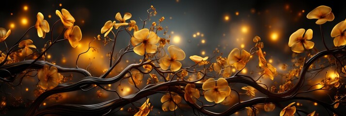 Background Shadow Floral Branches, with lights, light black and yellow, Background HD, Illustrations