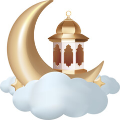 Golden ramadan crescent moon with lantern © Slicies Design