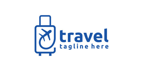 Fototapeta premium airplane logo design with suitcase, travel logo design, logo design template, creative idea symbol.