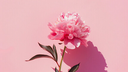 Pink peony flower standing on pink background.