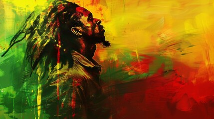 Portrait of african american man with dreadlocks on reggae background.