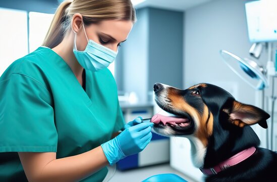 Cropped image of handsome male veterinarian doctor with stethoscope holding cute black german shepherd puppy in arms in veterinary clinic on white background banner