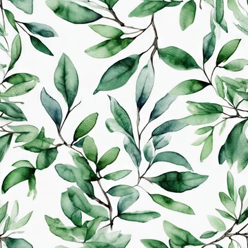 A painting of green leaves with a white background. The leaves are painted in a way that they look like they are growing out of the white background. The painting has a calming and peaceful mood © Павел Кишиков