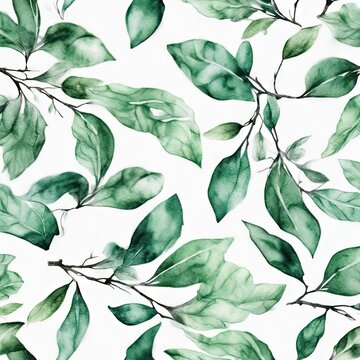 A painting of green leaves with a white background. The leaves are painted in a way that they look like they are growing out of the white background. The painting has a calming and peaceful mood