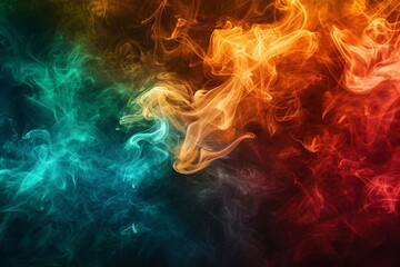 Obraz premium Multi-colored smoke swirls against a dark backdrop of ink.