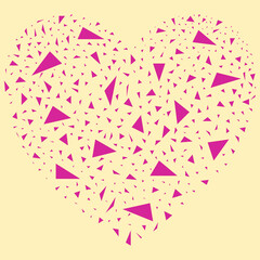 Decorative illustrated scattered love triangle geometric shape background design.