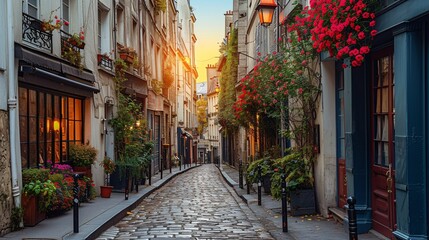 Fototapeta na wymiar Charming Parisian neighborhood filled with stunning buildings and iconic sights.