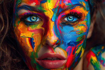 Portrait of a  beautiful young girl with painted face