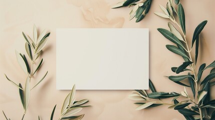 Nature-Inspired Paper Card Template with Olive Tree Leaf Frame