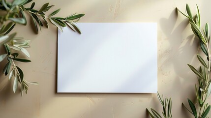 Nature-Inspired Paper Card Template with Olive Tree Leaf Frame